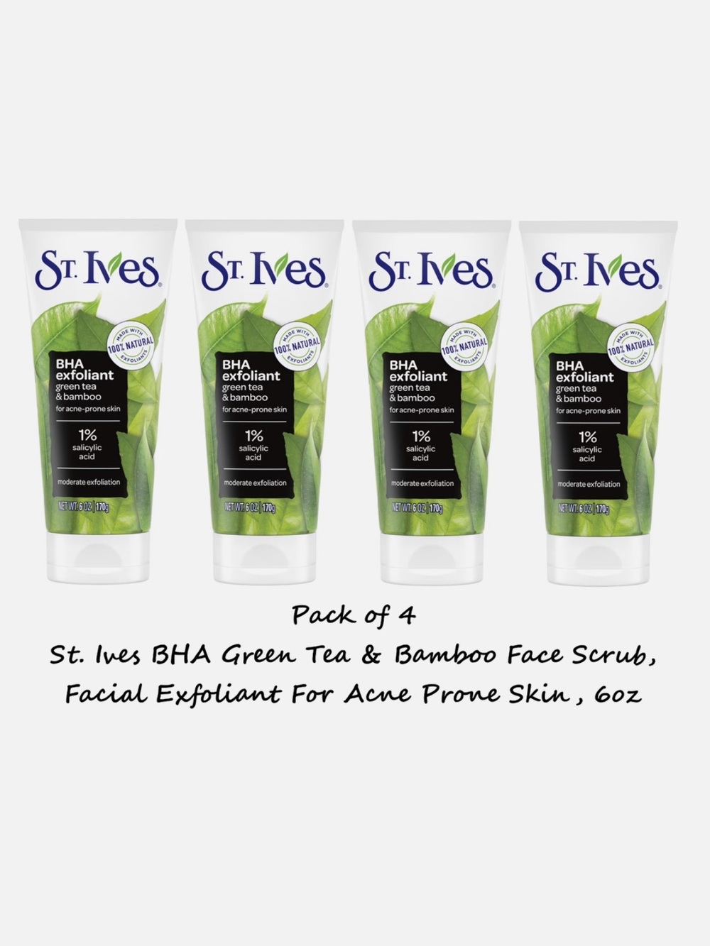 St. Ives BHA Green Tea & Bamboo Face Scrub - Pack of 4 (Green)